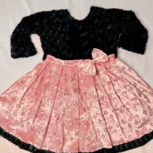 black-woolen-furr-frock-with-pink-velvet-flare
