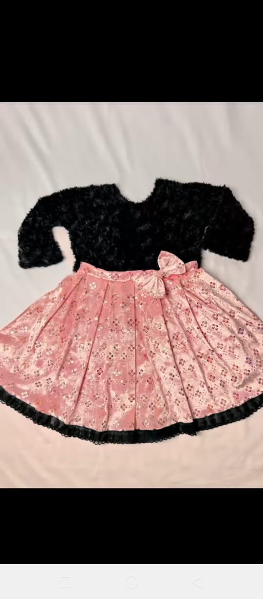 black-woolen-furr-frock-with-pink-velvet-flare