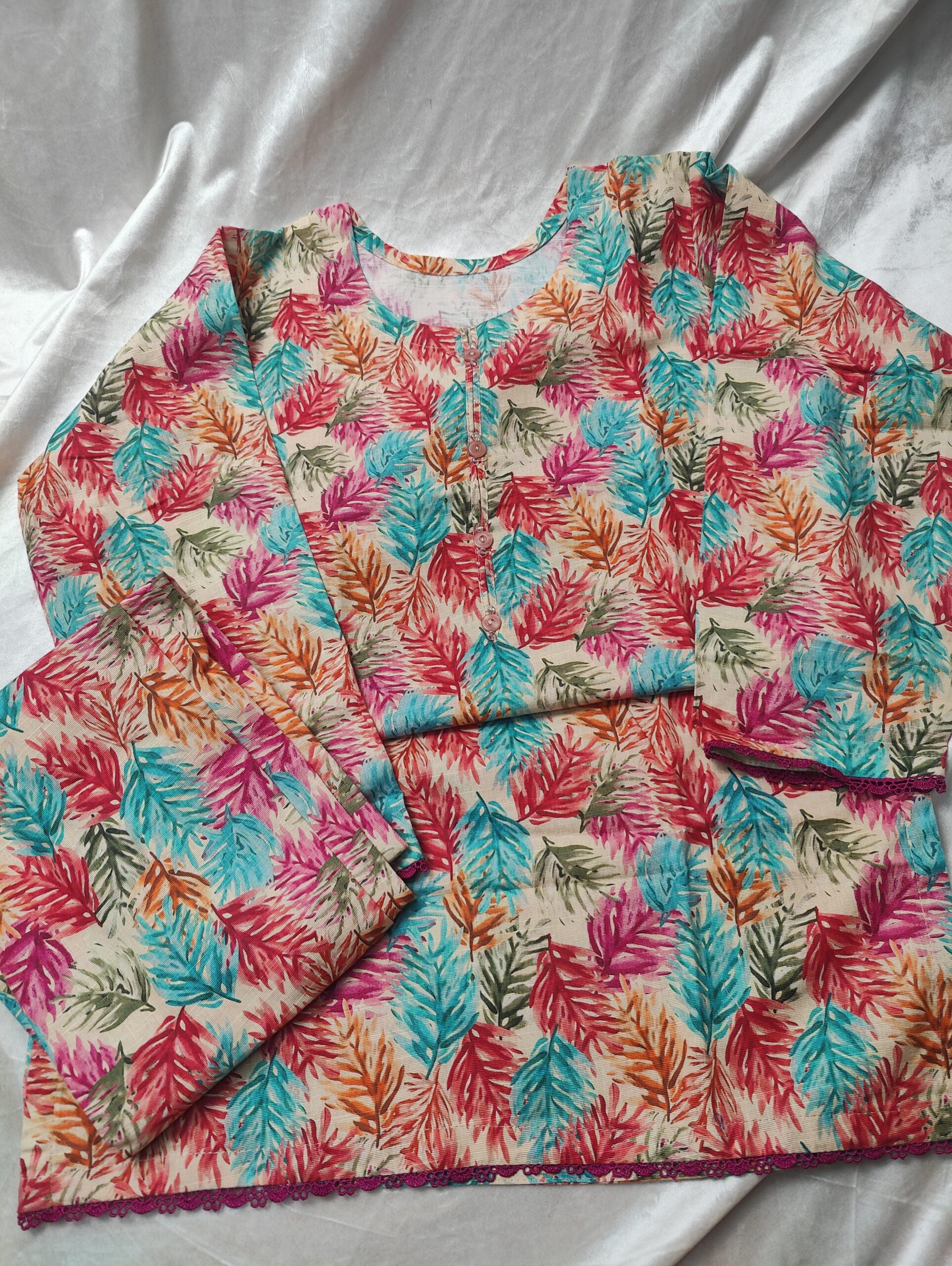 Pink-Leaf-Print-2-Pc Khaddar-Suit