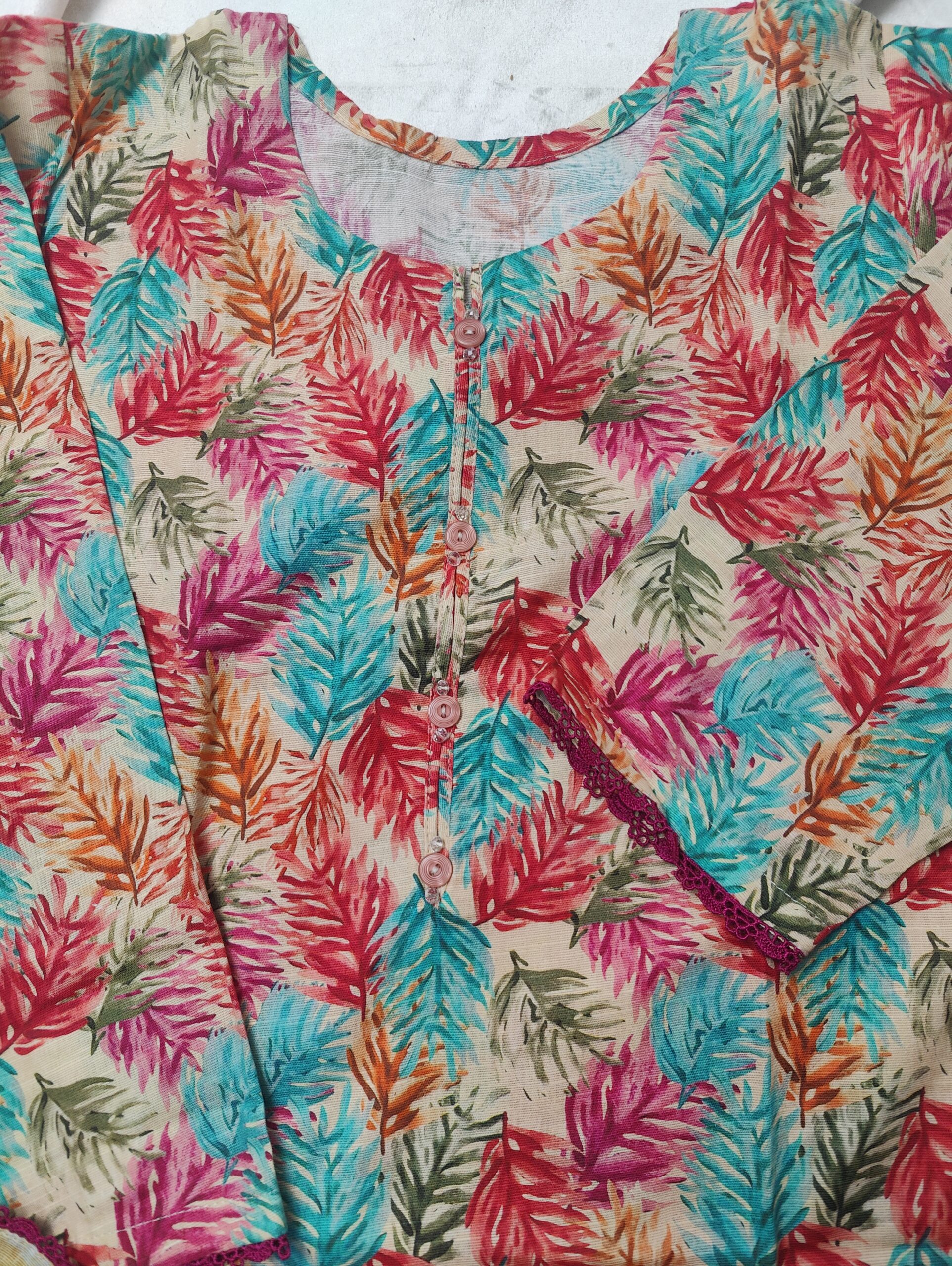 Pink-Leaf-Print-2-Pc Khaddar-Suit