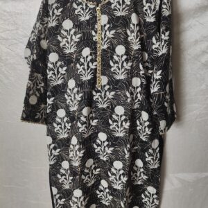 Black & White Floral Printed Khaddar 2-Piece Winter Set