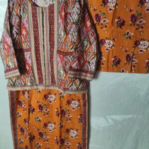 2-Piece Orange Floral Khaddar with Printed Khaddar Cotty