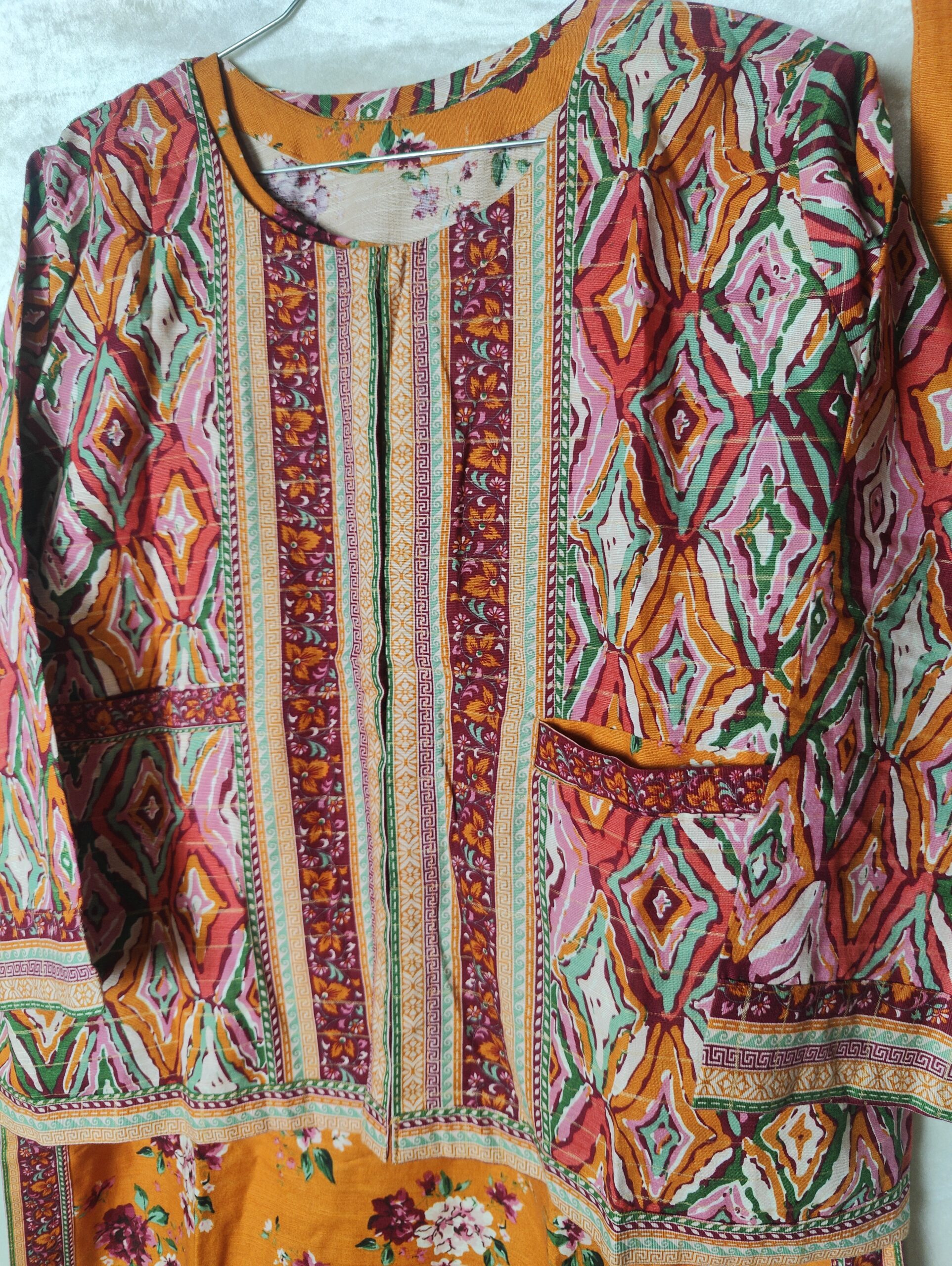 2-Piece Orange Floral Khaddar with Printed Khaddar Cotty - Image 2